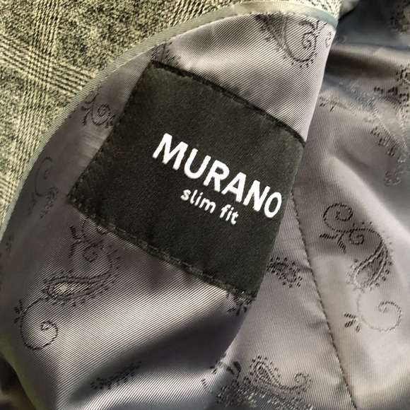 Murano Slim Fit Gray Plaid Blazer Jacket - Picture 6 of 7